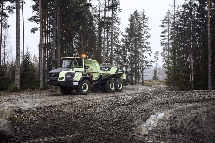 Dumperprotytypen HX04, som drivs av vätgasbränsleceller. Dumperprotytypen HX04, som drivs av vätgasbränsleceller.
