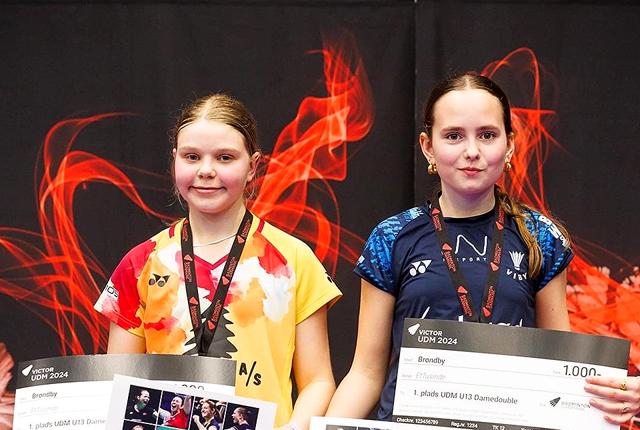Karla Kjeldtoft Mortensen fra Fjerritslev og Rosa Storm Callesen fra Viby er Danmarks bedste U13 damedouble.