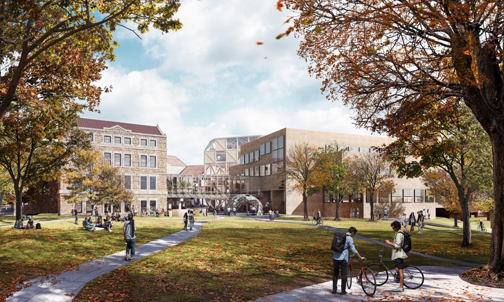 Den nye bygning vil blive forbundet til skolens to eksisterende. Den nye bygning vil blive forbundet til skolens to eksisterende.