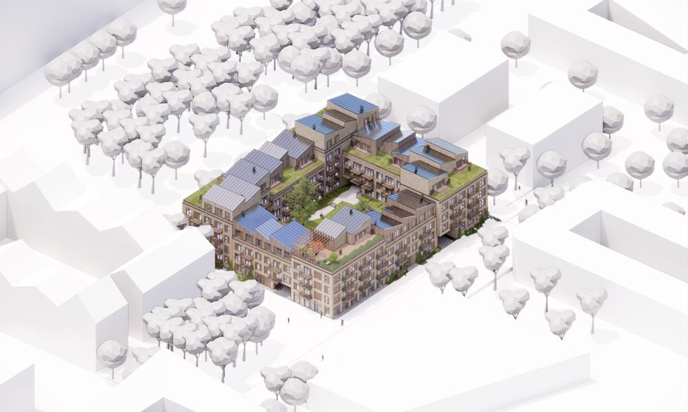 Solhverv, den nye boligkarré i Gellerup, illustreret oppefra. Solhverv, den nye boligkarré i Gellerup, illustreret oppefra.