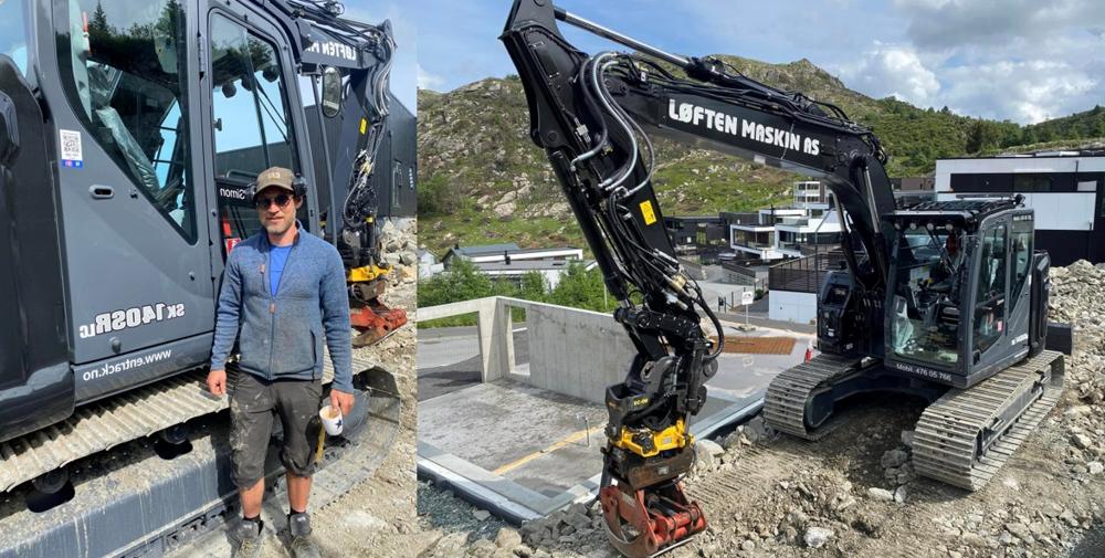 Simon Andre Avaldsnes i Knut S Løften Maskin med ny Kobelco SK140SR-7. Simon Andre Avaldsnes i Knut S Løften Maskin med ny Kobelco SK140SR-7.