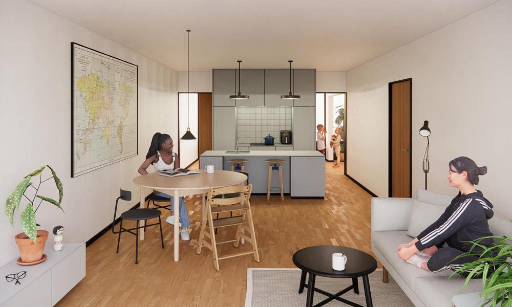 To opgange i hver blok ombygges, så der bliver fire boliger på hver etage imod tre i dag. To opgange i hver blok ombygges, så der bliver fire boliger på hver etage imod tre i dag.