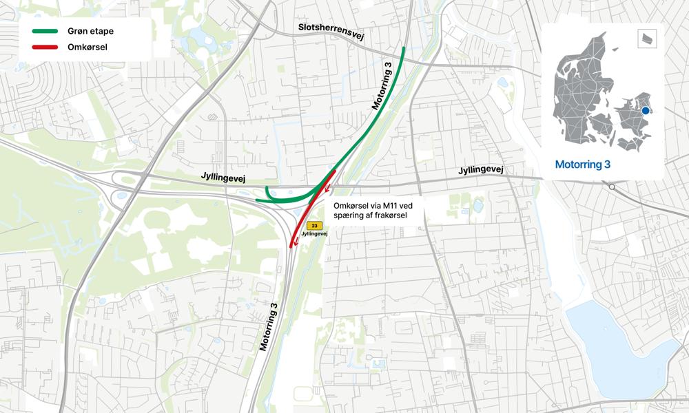 Første etape af vejarbejdet på Motorring 3 foregår på en mindre strækning mellem Slotsherrensvej og motorvejskryds Rødovre og inkluderer forbindelsesvejen til Frederikssundmotorvej og frakørselsrampen til Jyllingevej. Første etape af vejarbejdet på Motorring 3 foregår på en mindre strækning mellem Slotsherrensvej og motorvejskryds Rødovre og inkluderer forbindelsesvejen til Frederikssundmotorvej og frakørselsrampen til Jyllingevej.