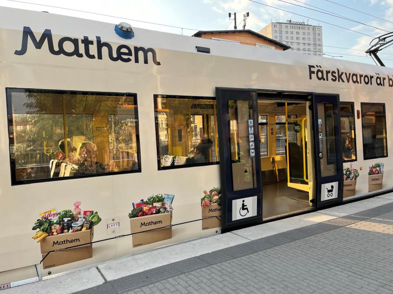 Mathems reklam på tvärbanan i Stockholm. Mathems reklam på tvärbanan i Stockholm.
