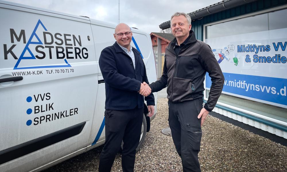 Sådan så det ud, da Madsen & Kastberg i december2023 udvidede med købet af Midtfyns VVS. Til vestre ses Brian Kastberg, adm. direktør i Madsen & Kastberg. Sådan så det ud, da Madsen & Kastberg i december2023 udvidede med købet af Midtfyns VVS. Til vestre ses Brian Kastberg, adm. direktør i Madsen & Kastberg.