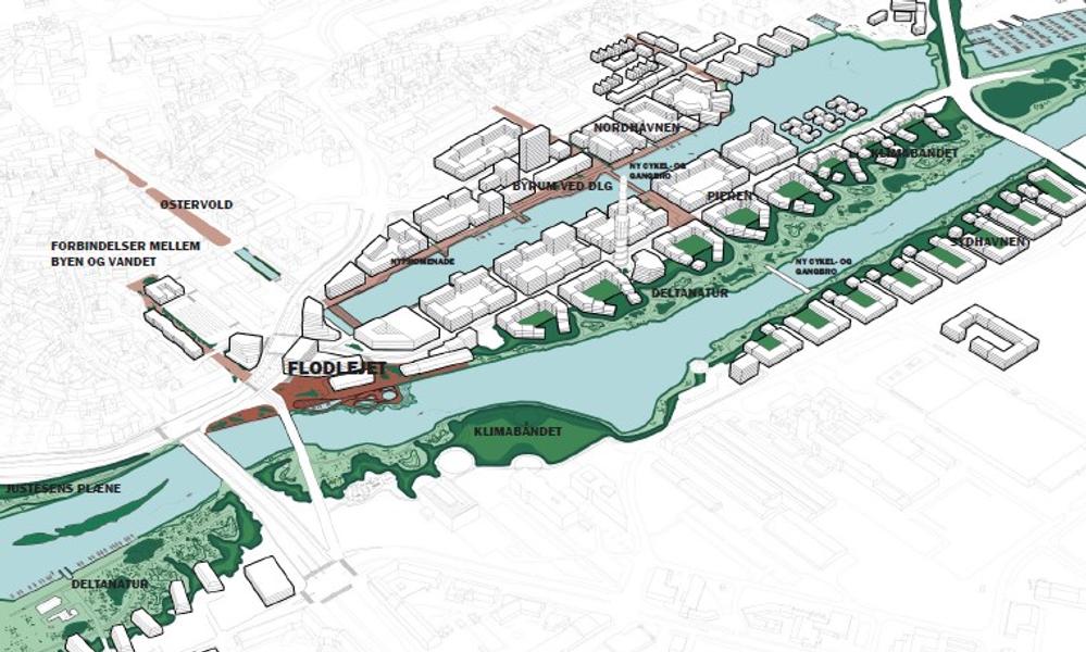 Randers Kommune ønsker at realisere Flodlejet - et nyt byrum der kombinerer højvandsbeskyttelse og adgang til vandet med en grøn, rekreativ oase i hjertet af Flodbyen Randers. Randers Kommune ønsker at realisere Flodlejet - et nyt byrum der kombinerer højvandsbeskyttelse og adgang til vandet med en grøn, rekreativ oase i hjertet af Flodbyen Randers.