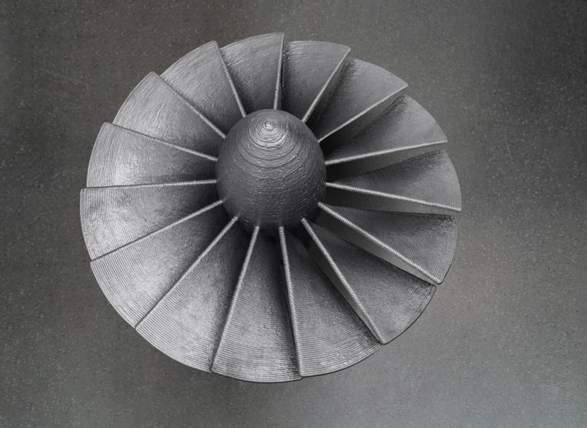 3D-printing sparer ressurser: Denne additivt produserte propellen (G3Si1-stål) måtte freses fra en blokk som måler 60 x 90 x 90 cm og veier rundt fire tonn, mens den ferdige komponenten bare veier i underkant av 100 kg. 3D-printing sparer ressurser: Denne additivt produserte propellen (G3Si1-stål) måtte freses fra en blokk som måler 60 x 90 x 90 cm og veier rundt fire tonn, mens den ferdige komponenten bare veier i underkant av 100 kg.