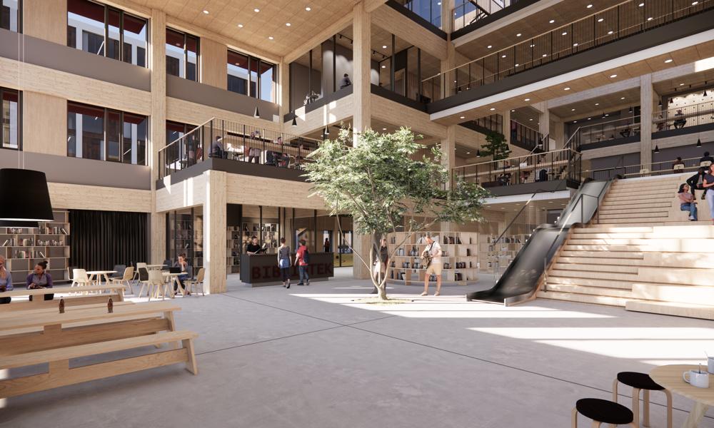 I UCL’s nye campus i Svendborg træder studerende og undervisere ind til Campustorvet. I UCL’s nye campus i Svendborg træder studerende og undervisere ind til Campustorvet.
