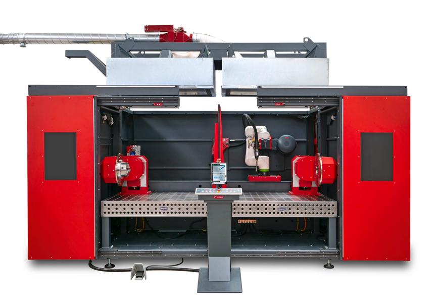 CWC-D cobot sveisesystem, to-stasjonsløsning med cobot på langsgående akse og to dreie/vippe posisjonerere. CWC-D cobot sveisesystem, to-stasjonsløsning med cobot på langsgående akse og to dreie/vippe posisjonerere.