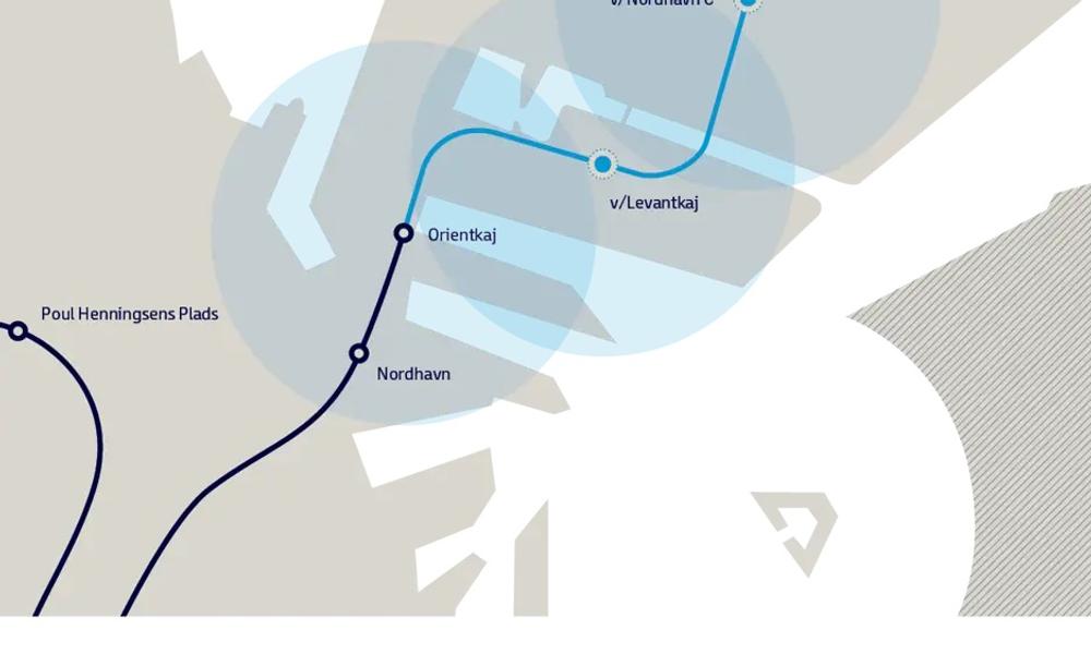 Udvidelsen af M4-linjen vil føre metroen ud på Nordhavn i Købehavn med to nye stationer. Udvidelsen af M4-linjen vil føre metroen ud på Nordhavn i Købehavn med to nye stationer.