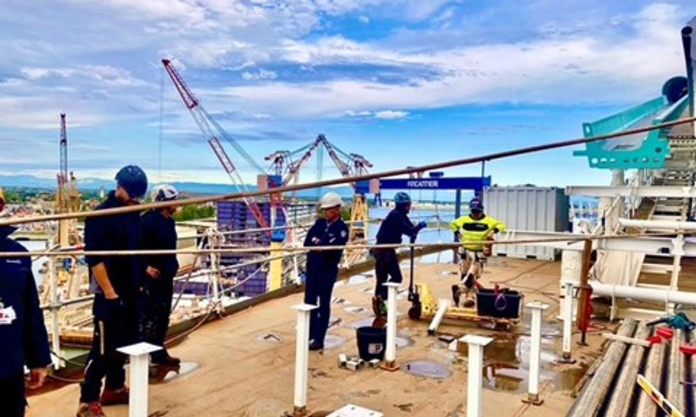 Næste skud på stammen af Prima-serien fra Norwegian Cruise Line tager form på Fincantieri-værftet i Venedig. Næste skud på stammen af Prima-serien fra Norwegian Cruise Line tager form på Fincantieri-værftet i Venedig.