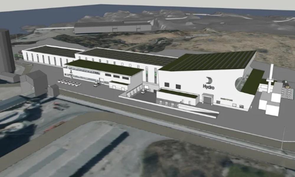 Valsestøperi: Illustrasjon av Hydros nye valsestøperi på Karmøy Ferdigstillelse av støperiet er planlagt i første kvartal 2028 Valsestøperi: Illustrasjon av Hydros nye valsestøperi på Karmøy Ferdigstillelse av støperiet er planlagt i første kvartal 2028