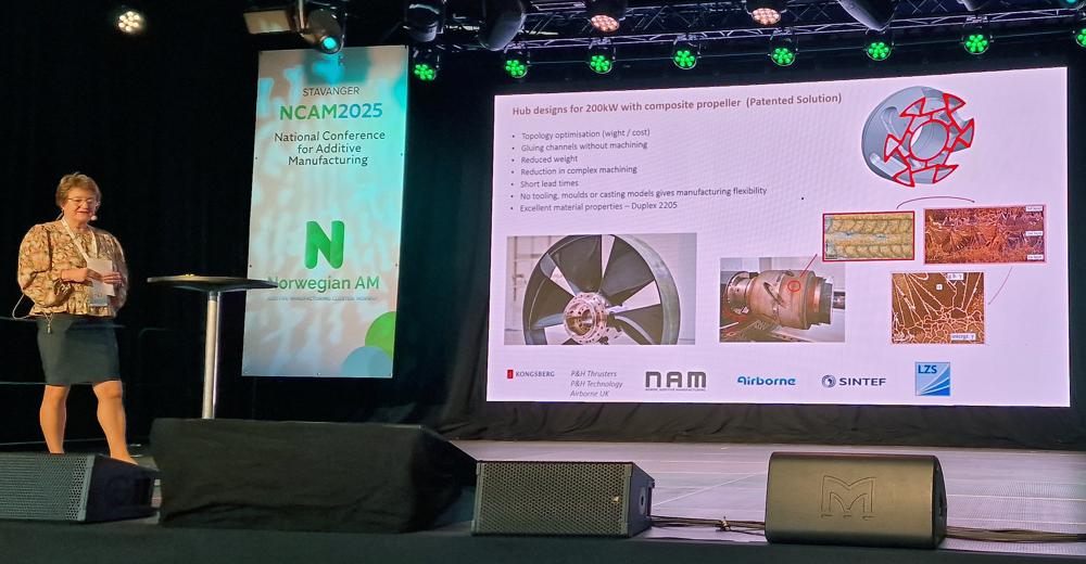 Mette Lokna Nedreberg fra Kongsberg Maritime viste eksempel på 3D-printet propellsystem. Mette Lokna Nedreberg fra Kongsberg Maritime viste eksempel på 3D-printet propellsystem.