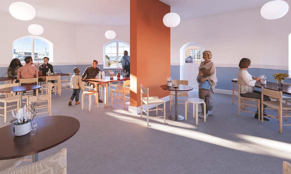 Café i den renoverede Havnebygningen i Nakskov. Café i den renoverede Havnebygningen i Nakskov.