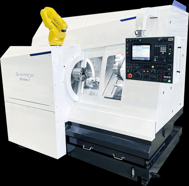 Shimada 2SI-8 Mk-II er en kompakt CNC-dreiebenk som med to spindler og en revolver kan utstyres med robotmating. Shimada 2SI-8 Mk-II er en kompakt CNC-dreiebenk som med to spindler og en revolver kan utstyres med robotmating.