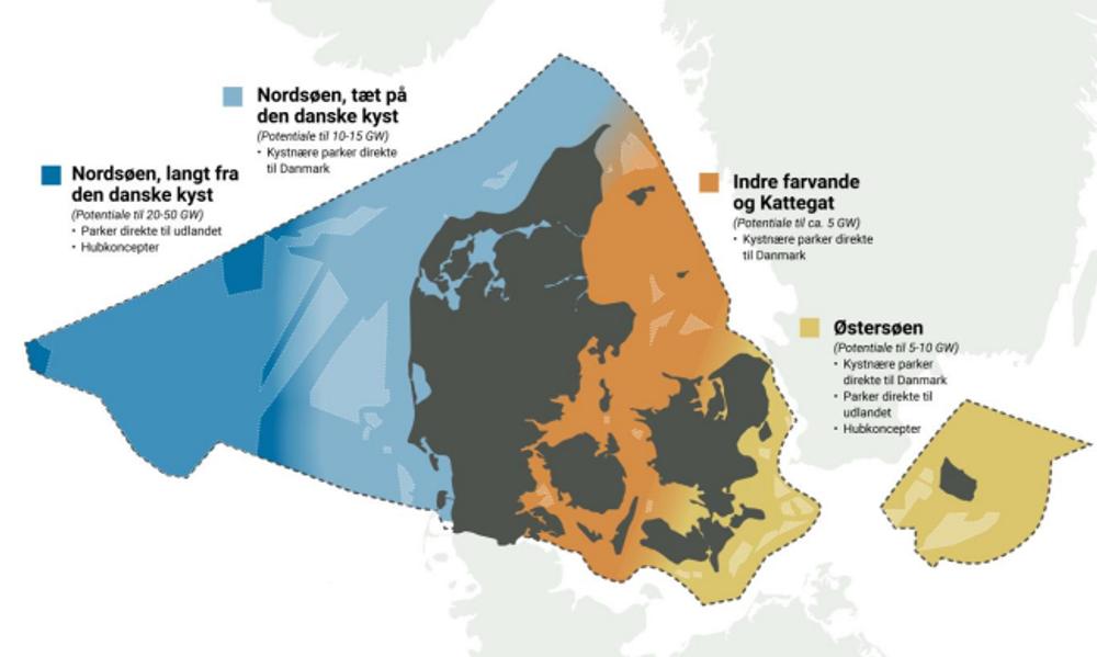 Sådan har Energistyrelsen opgjort potentialet for havvind i Danmark. Sådan har Energistyrelsen opgjort potentialet for havvind i Danmark.