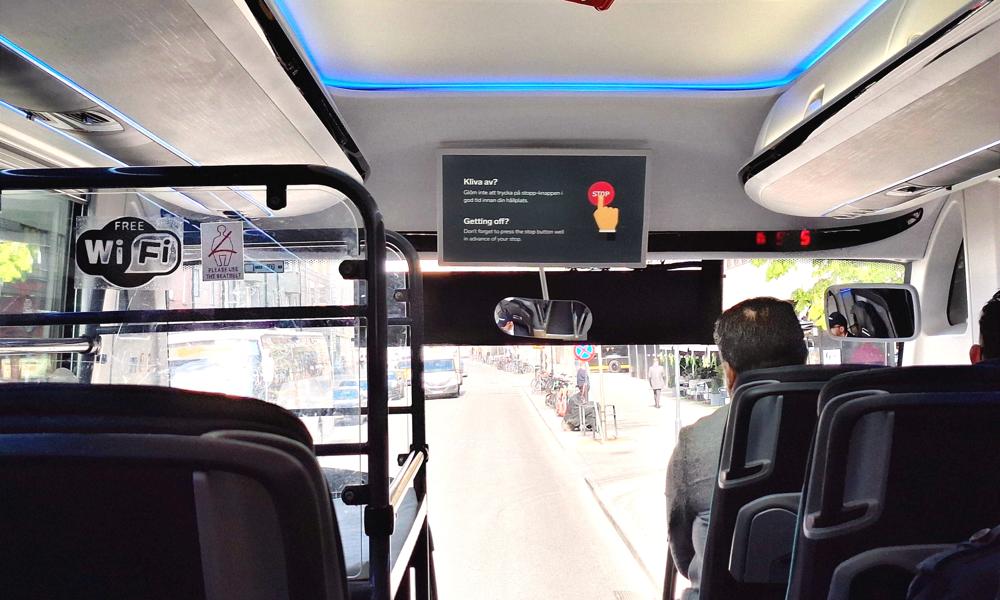 The buses are charged during the night. The buses are charged during the night.