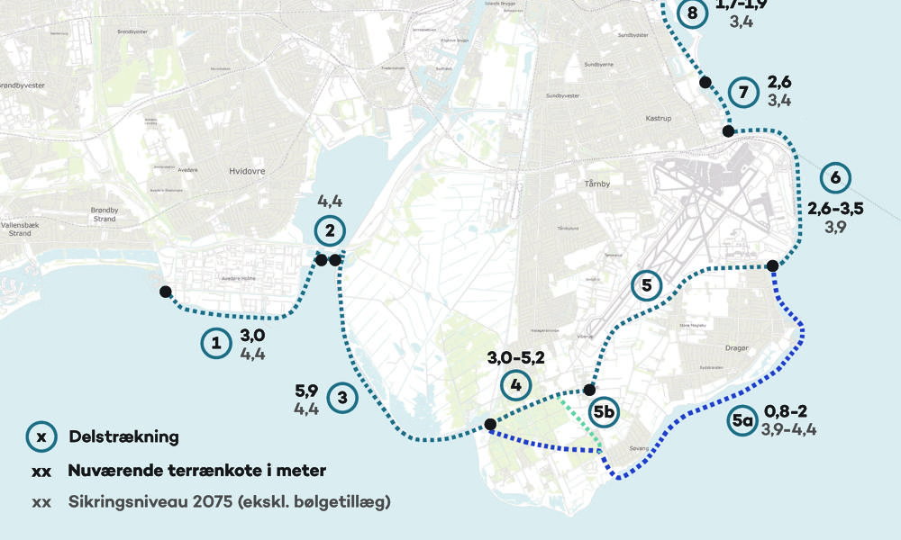 Sund & Bælt har nu sendt opgaven med projekterings- og miljøvurderingsarbejde på strækningen fra Kastrup Halvø til Vestamagerdiget i udbud. Det er delstrækningerne 4, 5 og 6 i den samlede forundersøgelse af stormflodssikring omkring København. Sund & Bælt har nu sendt opgaven med projekterings- og miljøvurderingsarbejde på strækningen fra Kastrup Halvø til Vestamagerdiget i udbud. Det er delstrækningerne 4, 5 og 6 i den samlede forundersøgelse af stormflodssikring omkring København.