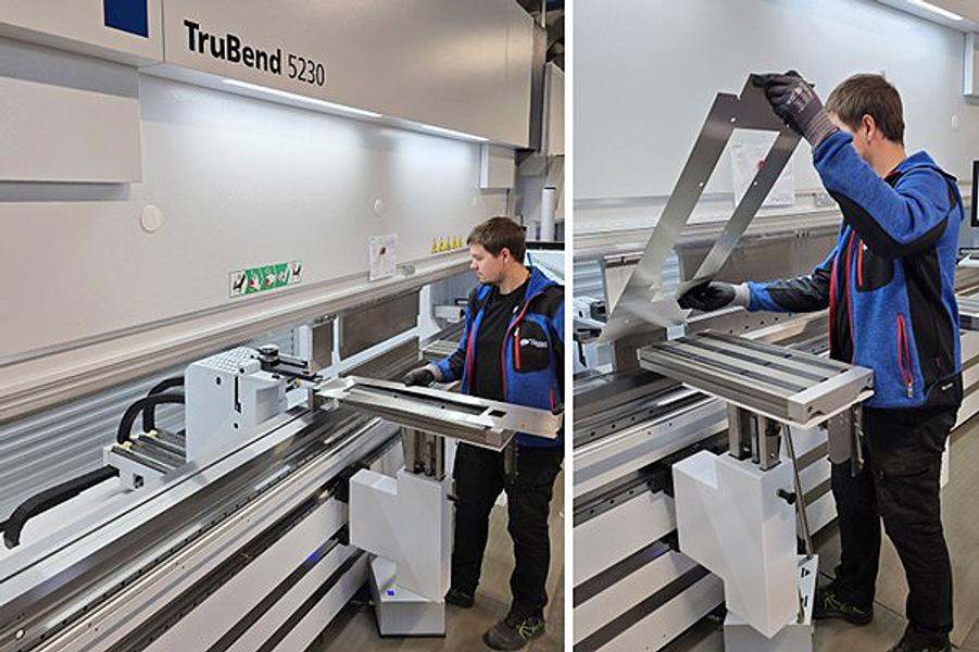 TruBend 5230 (s) med ToolMaster er en avansert CNC-styrt kantpresse fra Trumpf. (s) står for at det er en kantpresse med utvidet knekkelengde på 4250 mm. Maskinen er utstyrt med automatisk verktøyveksling. TruBend 5230 (s) med ToolMaster er en avansert CNC-styrt kantpresse fra Trumpf. (s) står for at det er en kantpresse med utvidet knekkelengde på 4250 mm. Maskinen er utstyrt med automatisk verktøyveksling.