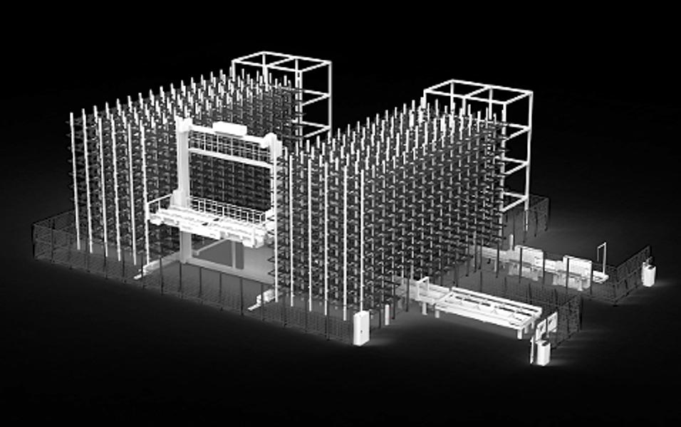 Et bikube-kassettlager for lange varer; korte tilgangstider, store mengder materiale, svært høy lagringstetthet og for optimal materialflyt og best mulig plassutnyttelse. Et bikube-kassettlager for lange varer; korte tilgangstider, store mengder materiale, svært høy lagringstetthet og for optimal materialflyt og best mulig plassutnyttelse.