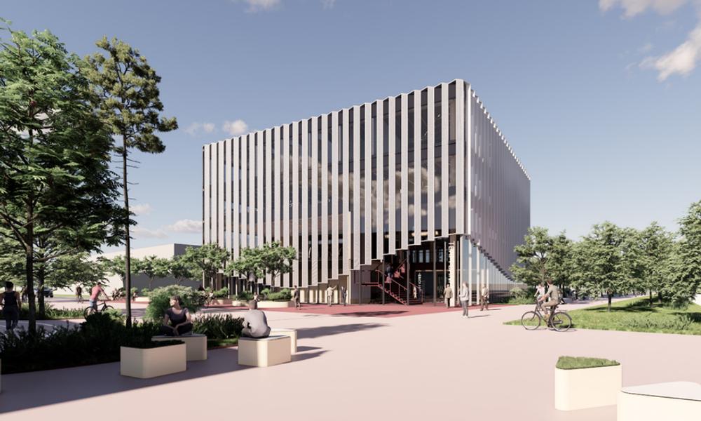 Team Danmark Huset får et markant udtryk med anodiserede aluminiumsfacader, store glaspartier og en tagterrasse, der vil fungere som en grøn oase for atleter og medarbejdere. Team Danmark Huset får et markant udtryk med anodiserede aluminiumsfacader, store glaspartier og en tagterrasse, der vil fungere som en grøn oase for atleter og medarbejdere.