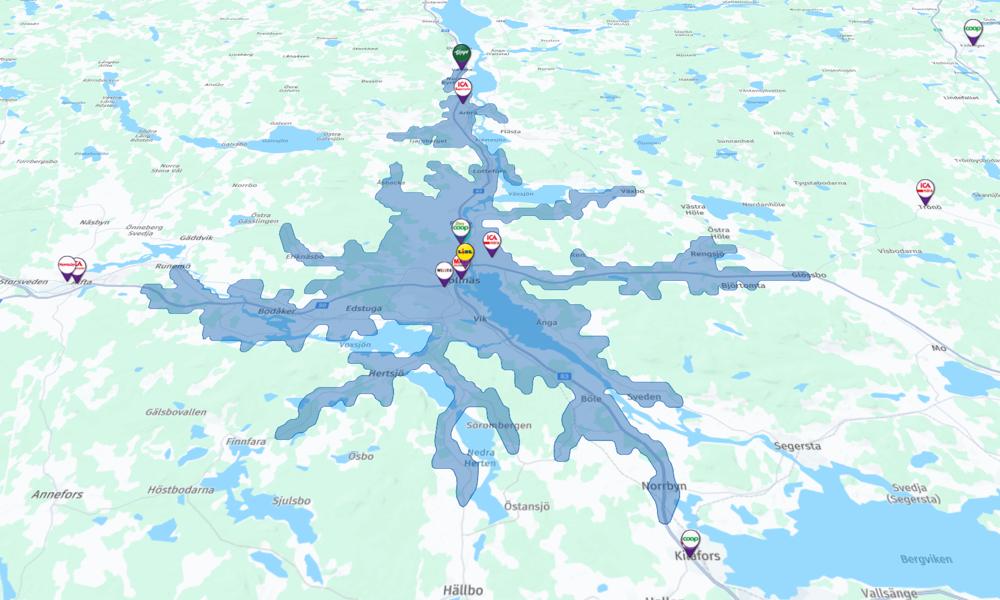 Stora Coop Bollnäs har en av kedjans lägsta inkomstsnitt i sitt närliggande upptagningsområde, enligt Prospect Mappings nya kartläggningsverktyg. Stora Coop Bollnäs har en av kedjans lägsta inkomstsnitt i sitt närliggande upptagningsområde, enligt Prospect Mappings nya kartläggningsverktyg.