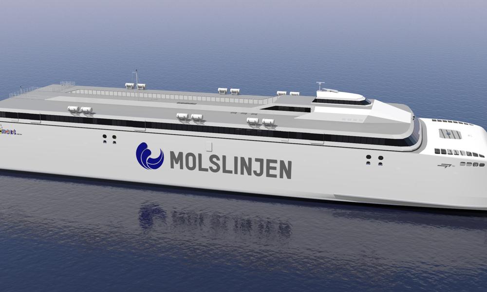 Molslinjen har offentliggjort nye oplysninger og billeder om de to eller tre kommende elektriske katamaraner til turen over Kattegat. Molslinjen har offentliggjort nye oplysninger og billeder om de to eller tre kommende elektriske katamaraner til turen over Kattegat.