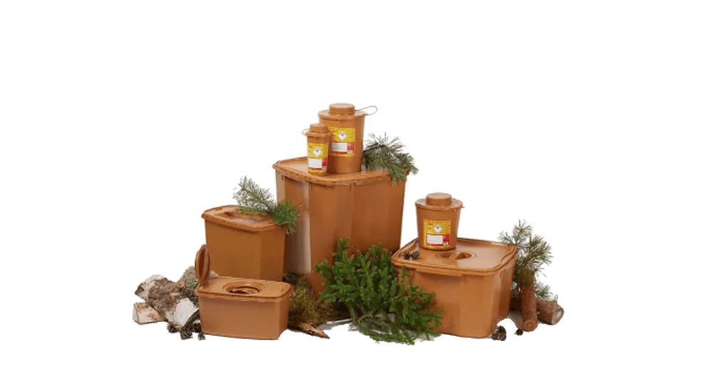 FrostPharmas riskavfallsbehållare WoodSafe, tillverkade av förnybart material. FrostPharmas riskavfallsbehållare WoodSafe, tillverkade av förnybart material.