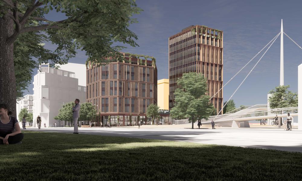 Det kombinerede hotel- og kontorhus The Station bliver på 10-etager med i alt 10.000 kvm. Det kombinerede hotel- og kontorhus The Station bliver på 10-etager med i alt 10.000 kvm.