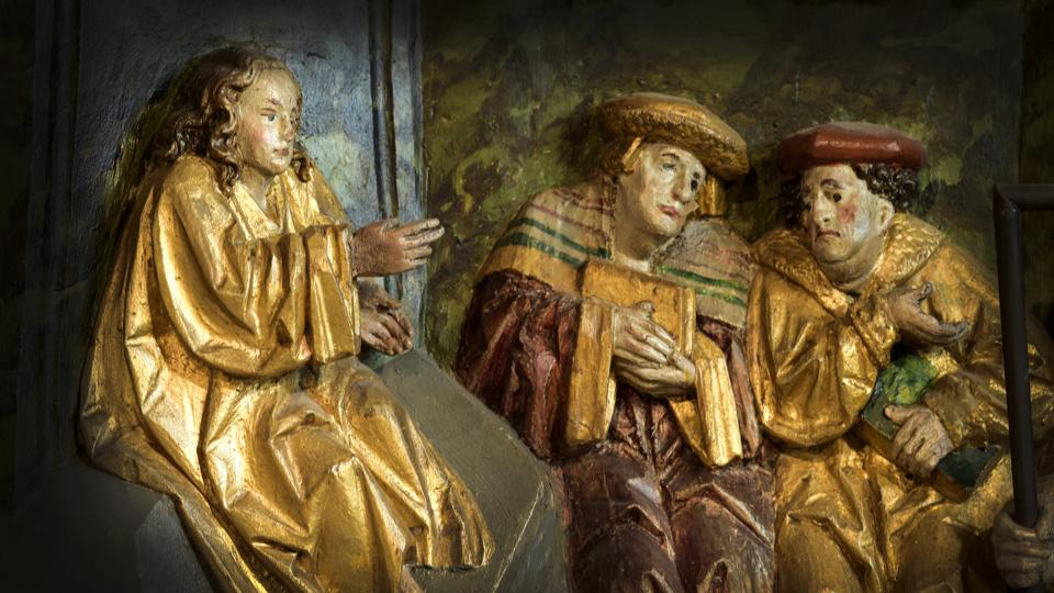 Det er ikke så tit, at man i danske kirker ser Jesus belære de lærde som 12-årig i templet i Jerusalem, men det gør han på altertavlen fra 1520 i Gjøl Kirke.