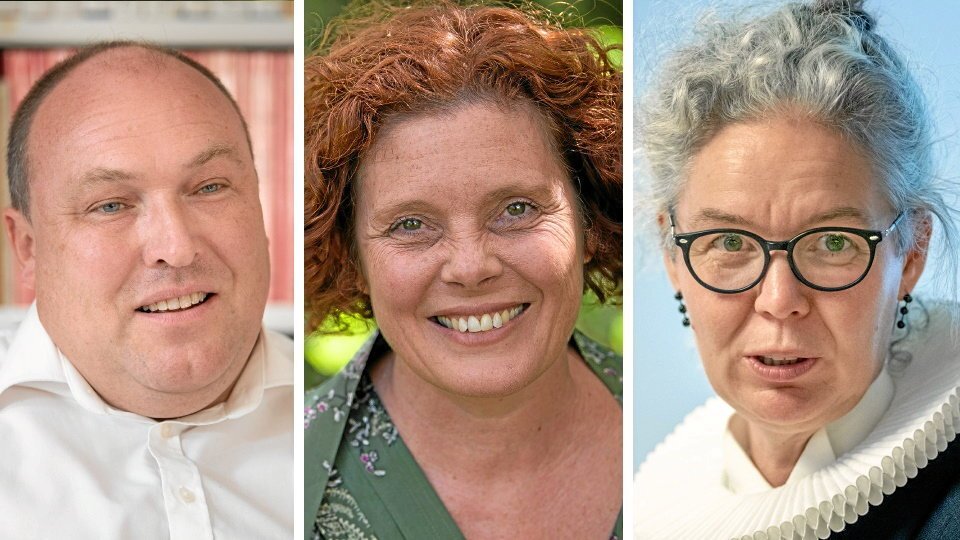 Der er tre kandidater til det kommende bispevalg i Aalborg Stift - fra venstre Thomas Reinholdt Rasmussen, Hanne Dahl og Annette Brounbjerg Bennedsgaard.