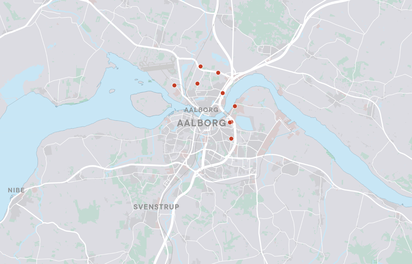 Omkring Aalborg, men også flere andre steder i Nordjylland, er der risiko for, at stoffet PFOS gemmer sig i jordlaget. Grafik: Christian Made Hagelskjær