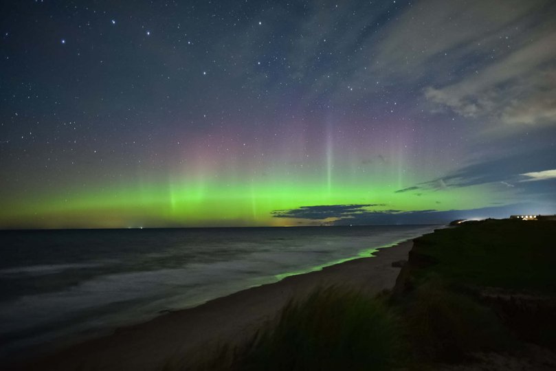 Så flot så nordlyset ud, set fra stranden i Løkken. Foto: Lene Maria Søndermølle Steffensen