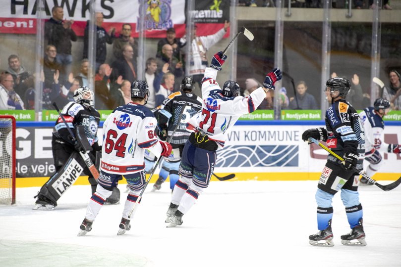 Frederikshavn White Hawks kunne juble over tre nye point. Arkivfoto: Henrik Louis <i>Foto:Henrik Simonsen</i>