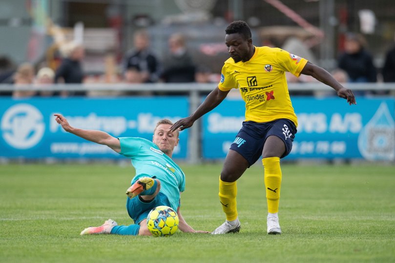 Det endte 1-1, da Jammerbugt FC og Hobro IK i august mødtes i Pandrup i sæsonens første indbyrdes møde. Arkivfoto: Bente Poder