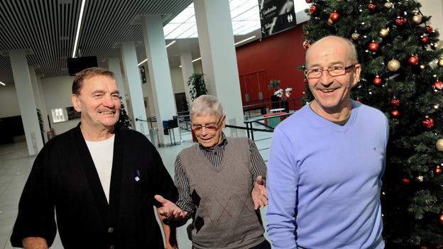 Jens Jørgen Voldby (tv.) ses her fotograferet i forbindelse med julestævnet i Aalborg i 2011. De øvrige er Bjarne Krogh, Lindholm Bokseklub, og Henrik Thomsen, AK Jyden. <i>Arkivfoto: Michael Koch</i>