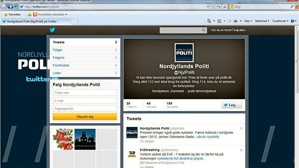 Et screenshot af Nordjyllands Politis profil på Twitter.