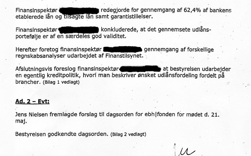 Referat af bestyrelsesmøde i ebh bank afholdt 26. april 2007. Bemærk i øvrigt under punkt 2, at bankens bestyrelse under eventuelt omtaler et forslag vedrørende ebh-fonden. Principielt havde bank og fond intet med hinanden at gøre, selv om bestyrelsen var den samme.