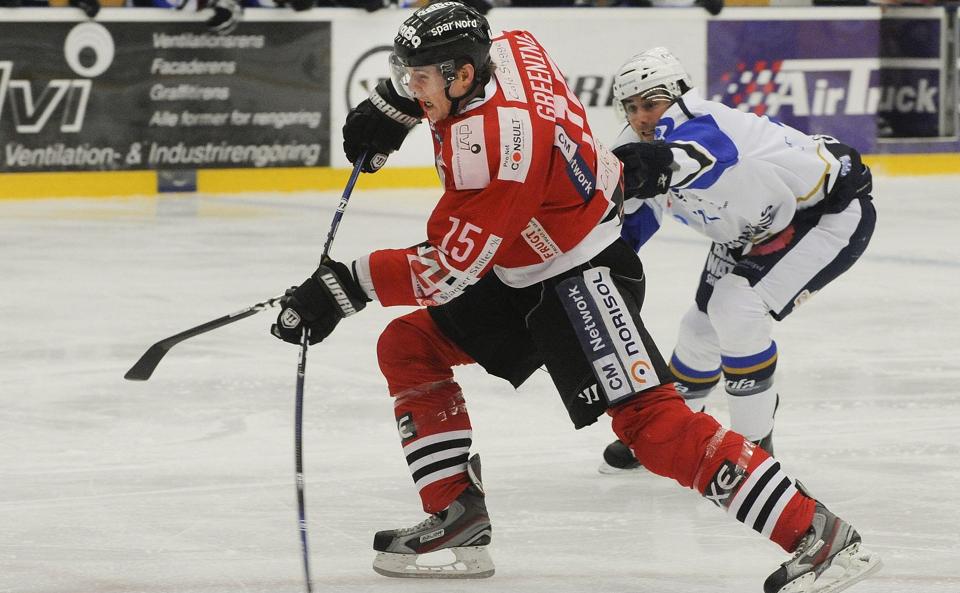Colin Greening blev matchvinder med tre scoringer i en yderst dramatisk kamp. Foto: Michael Bygballe <i>Michael Bygballe</i>