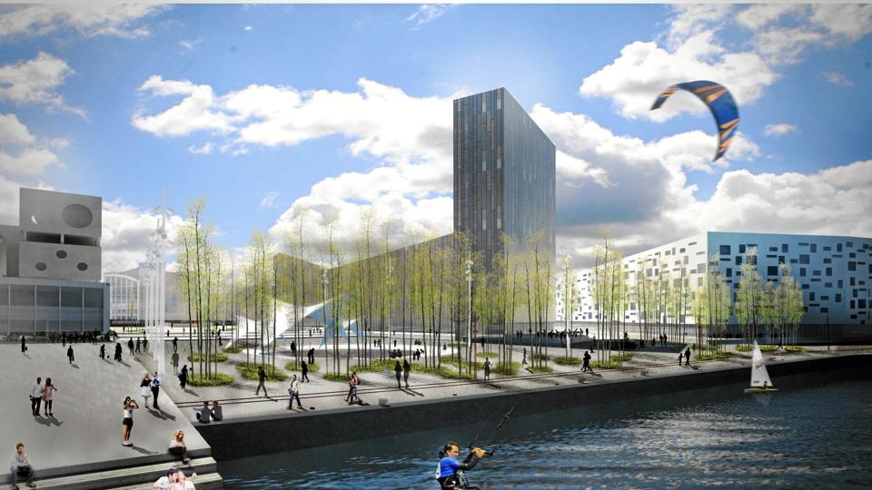 Pladsen ved Musikkens Hus som den ser ud fra fjordsiden i vinderprojektet.