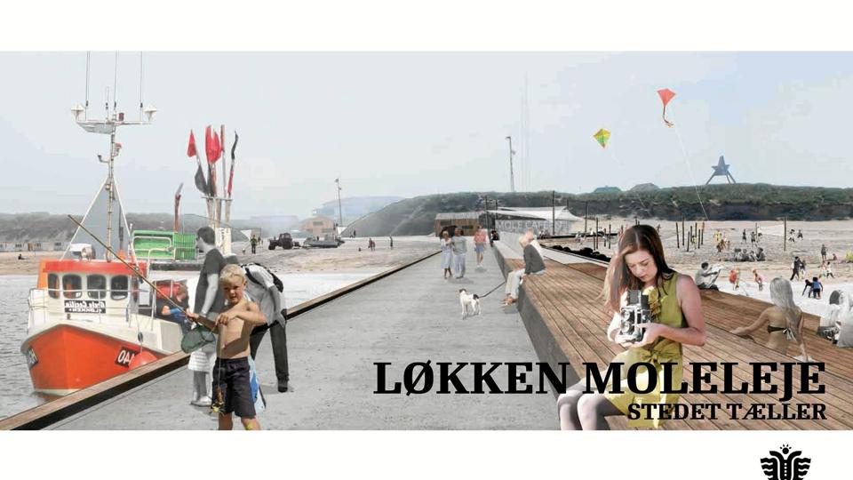 Konceptet for Løkken Læmole er blandt andet, at der på læsiden af molen fortsat plads til fiskebåde og lystfiskere samt en ny promenade. Til den anden side skal der laves badetrapper og være plads til forskellige former for vandsport. Forsidefoto til projektsansøgning