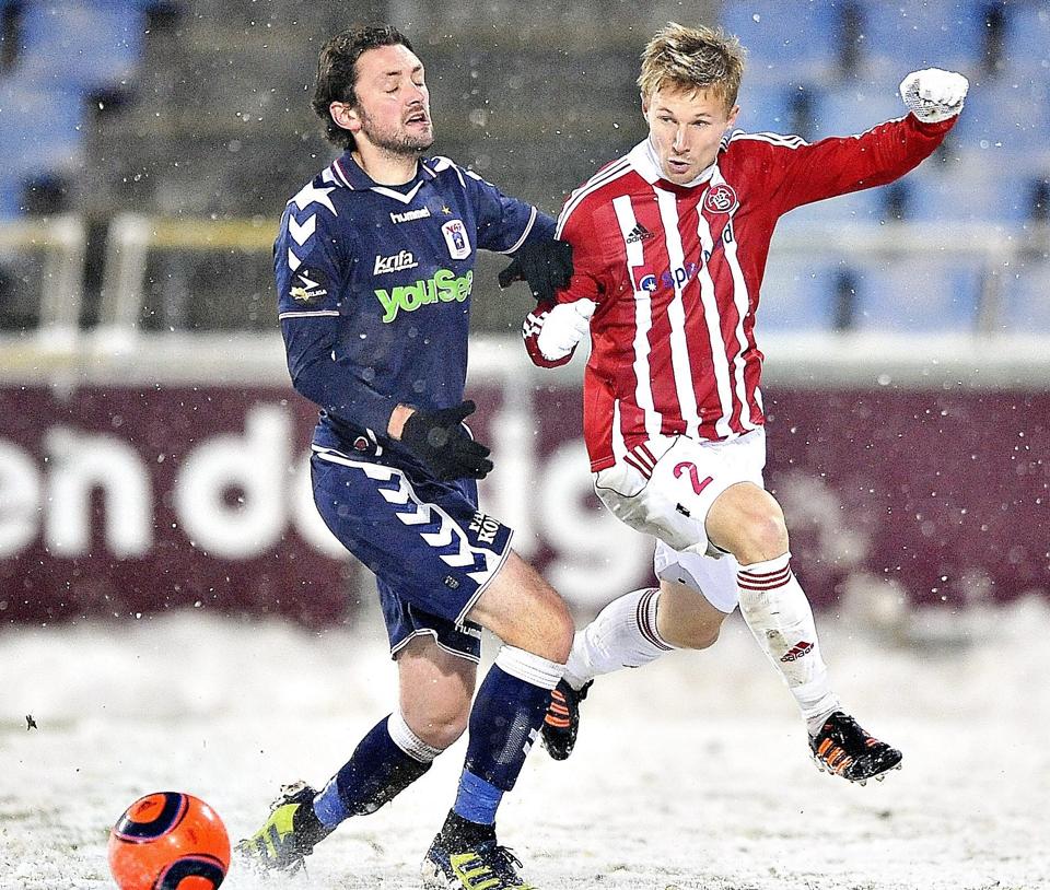 Patrick Kristensen gjorde comeback efter skadespause mod OB og har ikke mærket efterveer. Foto: Claus Søndberg <i>Pressefotograf Claus Søndberg</i>