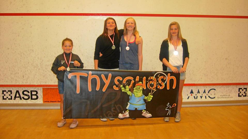 Mealjevinderne fra Thy Squash var fra venstre Laura Lauridsen, Mathilde Lauridsen, Bettina Mortensen og Sarah Lauridsen. Privatfoto