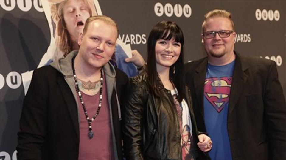 Niarn, Anne Kejser og Niels Skovmand (samt komikeren Geo i pap) måtte rejse tomhændet hjem fra Zulu Award-showet i København. ANRs morgenshow var nomineret i kategorien Årets originale danske radioprogram for programmet Anne og de herreløse hunde på ANR. Foto: Scanpix
