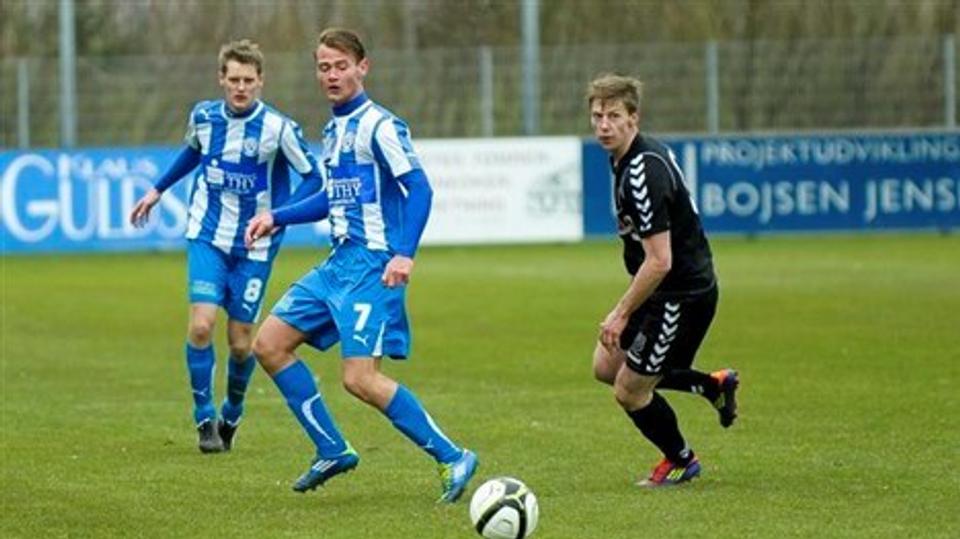 Mathias Pedersen blev TFC-matchvinder med sin scoring tidligt i første halvleg.
	Foto: Diana Holm