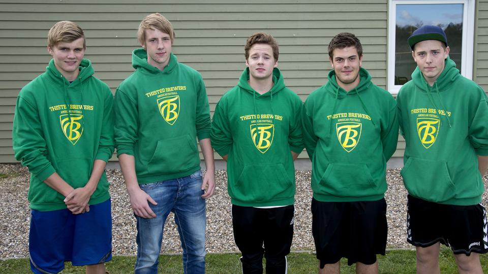 De fem landsholdsspillere fra Brewers fra venstre mod højre: Rasmus Landbo, Simon Yde Thomsen, David Lundmark, Mathias Sander Sørensen og Anders Kirkemose. Foto: Peter Mørk <i>Foto: Peter Mørk</i>