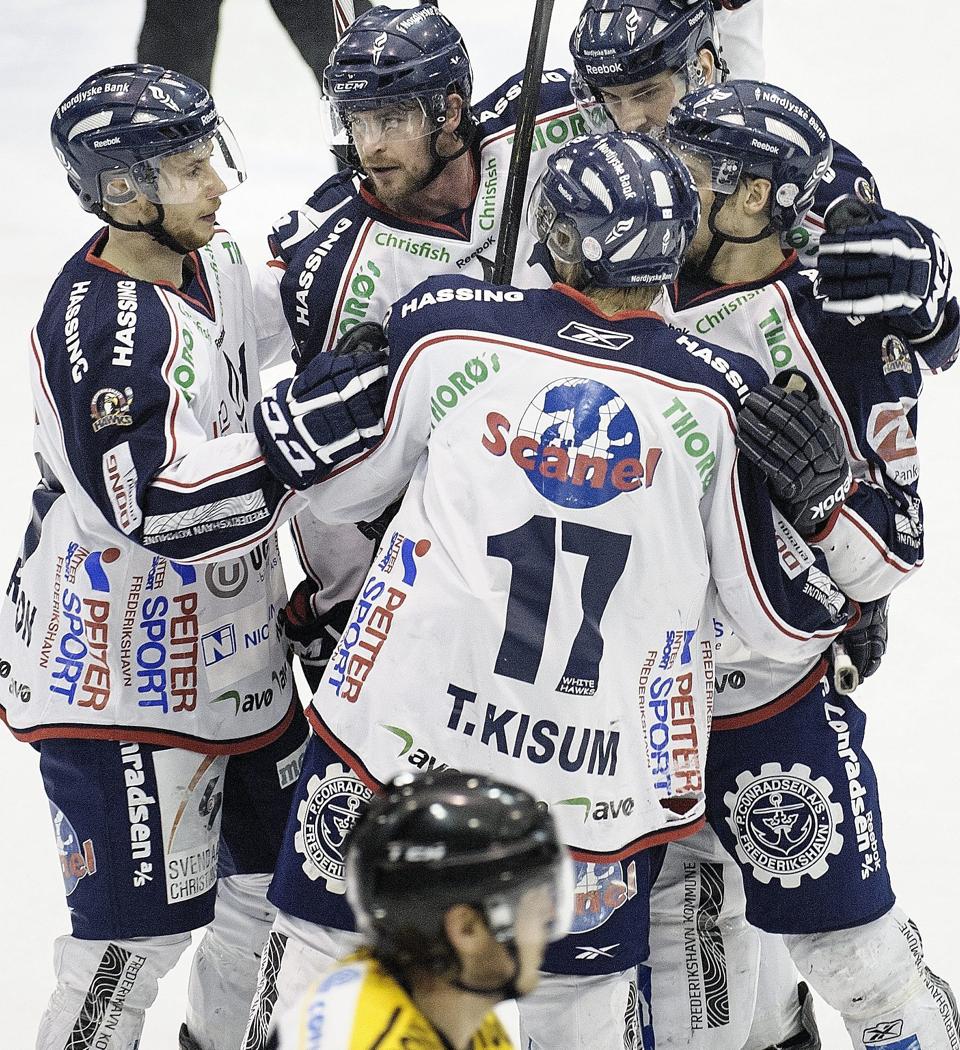 Frederikshavn White Hawks' powerplay afgjorde kvartfinaleslaget mod Herlev. Foto: Peter Broen. <i>Peter Broen</i>