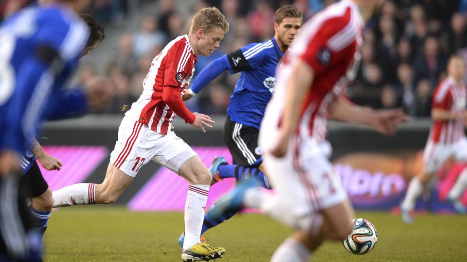 Kasper Kusks trælår kommer ikke til at holde ham ude af kampen mod FC MIdtjylland. Foto: Michael Koch