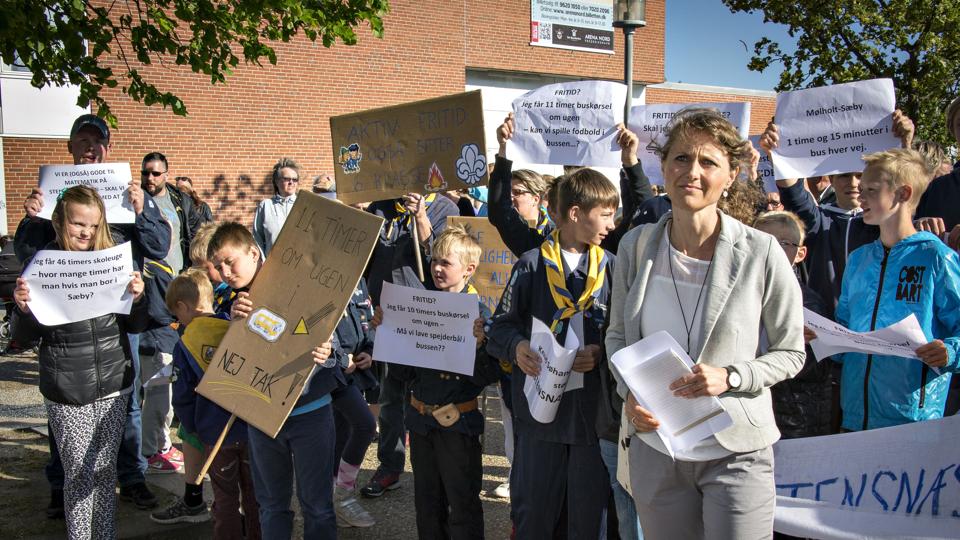 Elever fra Voerså demonstrerede flere gange mod skolestrukturen, da det var til høring. Foto: Kim Dahl Hansen <i>Foto: Kim Dahl Hansen</i>