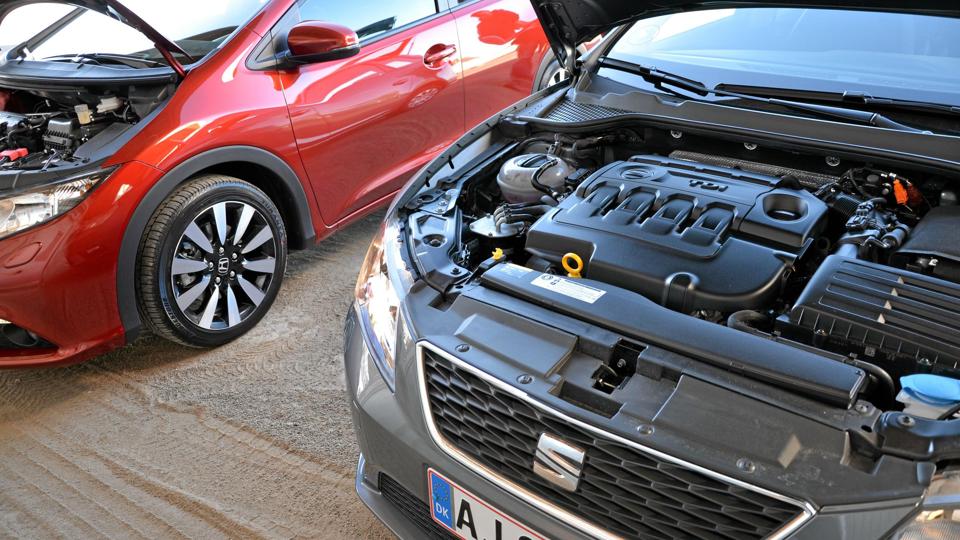 Begge har letløbende og velkørende 1,6 liters dieselmotorer. Hondaens har mere moment end Seat, men man kan opgradere til en større motor for få kroner.